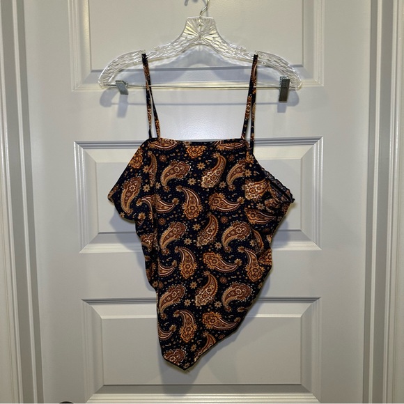 SheIn Curve Navy/Orange Paisley Handkerchief Bandana Cami Tank size 2XL - Picture 1 of 8